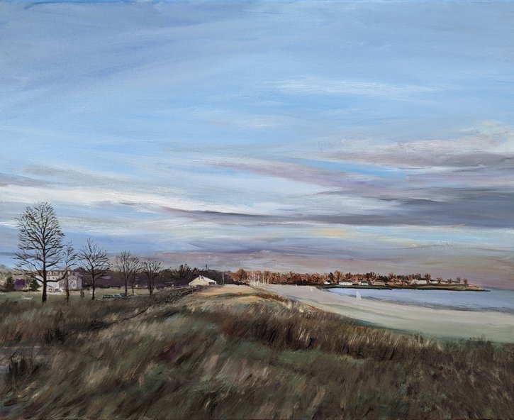 A new oil painting of Jennings  Beach at dusk for my latest show that opened this week at the Kershner Gallery in #Fairfieldct . Opening reception Thursday 27th 5.30-7.30pm, so stop by tomorrow if you are in the area!
