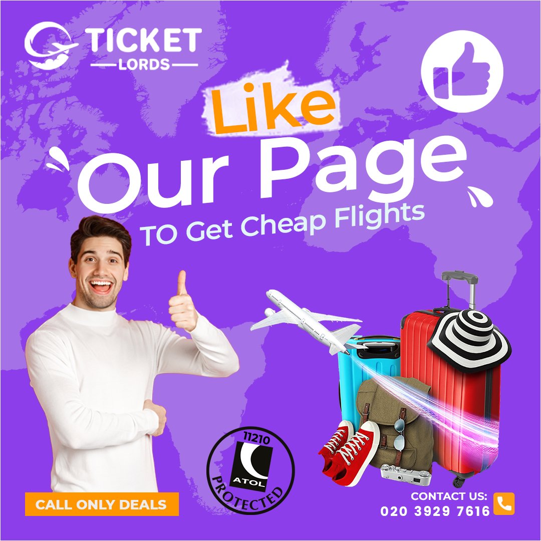 ticketlordsuk's tweet photo. Ready to take your love for our brand to the next level? Like our page and become a part of our growing community of fans and followers. For a Flight search, visit https://t.co/fFs4kF9ly9 or call 02039297616.
#ticketlordsuk #FlightsFromUk #cheapflights https://t.co/ERoUIUTyyJ