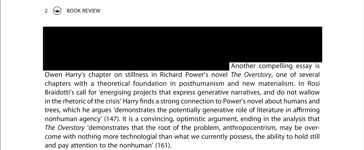 owenharry_'s tweet photo. Very excited to have received my first mention in a book review. This was in Green Letters @asleuki.  Big thanks to @mjstephandk and @SuneBorkfelt for all their hard work on "Interrogating Boundaries of the Nonhuman" https://t.co/ZIyQt5qU28 #envhum https://t.co/IPs3wUDrys