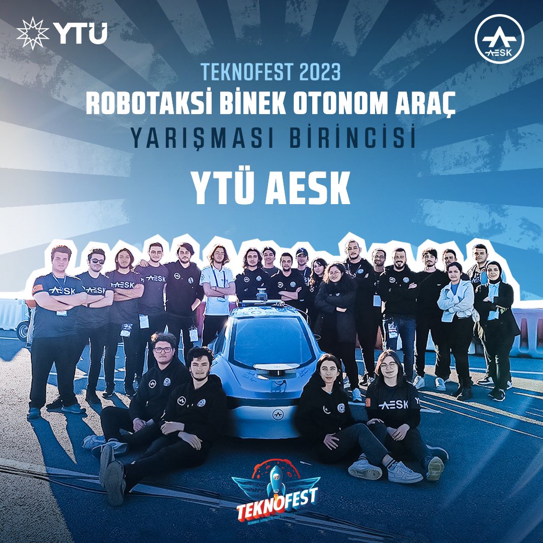 YildizEdu's tweet photo. #TEKNOFEST2023 Robotaksi Binek Otonom Araç Yarışması Birincisi YTÜ AESK! 🏆 https://t.co/ousllJIFbI