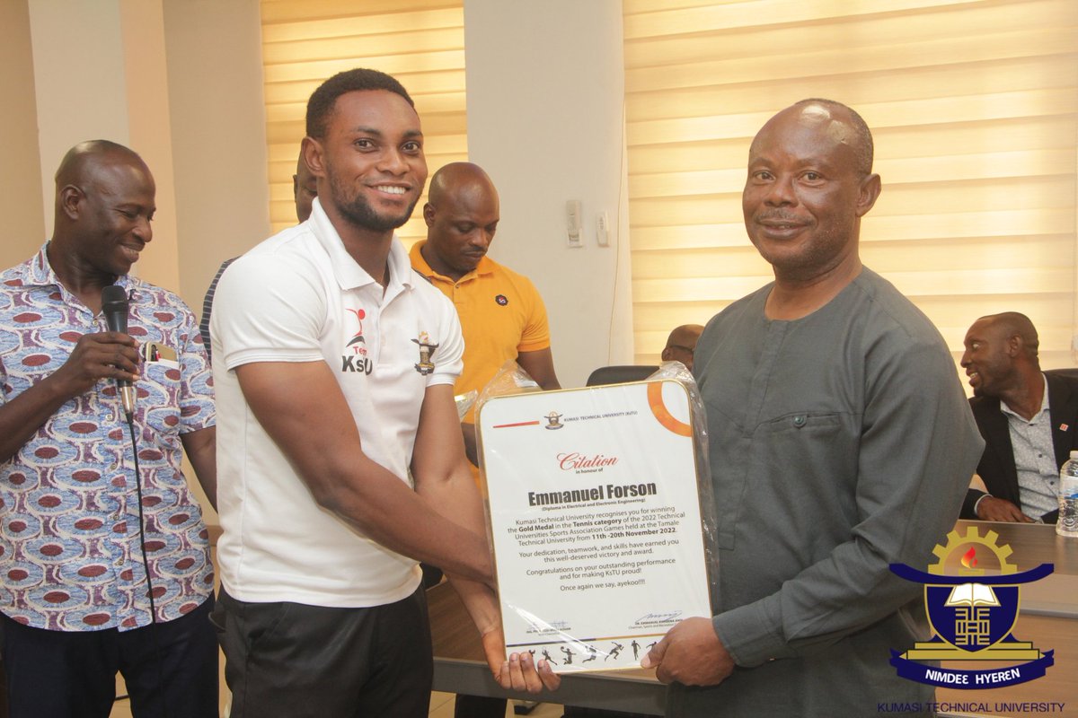 KsTU_GH's tweet photo. On Tuesday, the Sports Directorate presented awards to sportsmen and women at the SRC Conference Hall in honour of student-athletes who participated and excelled at the 2022 GHATUSA games which happened at the Tamale Technical University. 

#NimdeɛHyerɛn
#KumasiTechnicalTechnical https://t.co/3v8UPRAsge