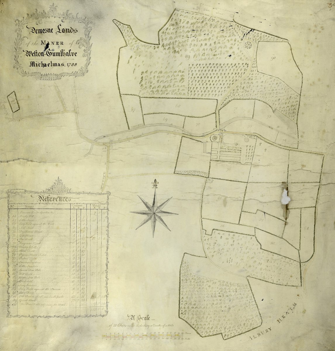 SurreyHeritage's tweet photo. Among our recent accessions is this lovely large map dated Michaelmas 1788 that shows lands in the parish of #Albury with a list of the numbered (and named) parcels of land by acreage (SHC ref 10465/1) https://t.co/Ad3udVljx4
#SomethingNew
#Archive30
#ShereMuseum
#AlburyHistory https://t.co/EiXn6x6YGD