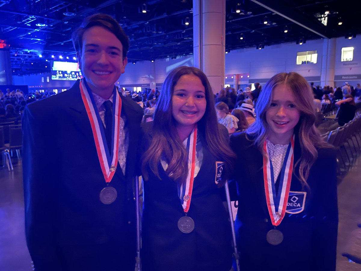 DECAMRHS's tweet photo. Top ten in the world! Congrats Jackson, Sylvie and Maddie for placing top ten at DECA ICDC in Integrated Marketing Campaign #codeca1 #icdc2023 #deca #mustangpride https://t.co/LAHNYEMKZL
