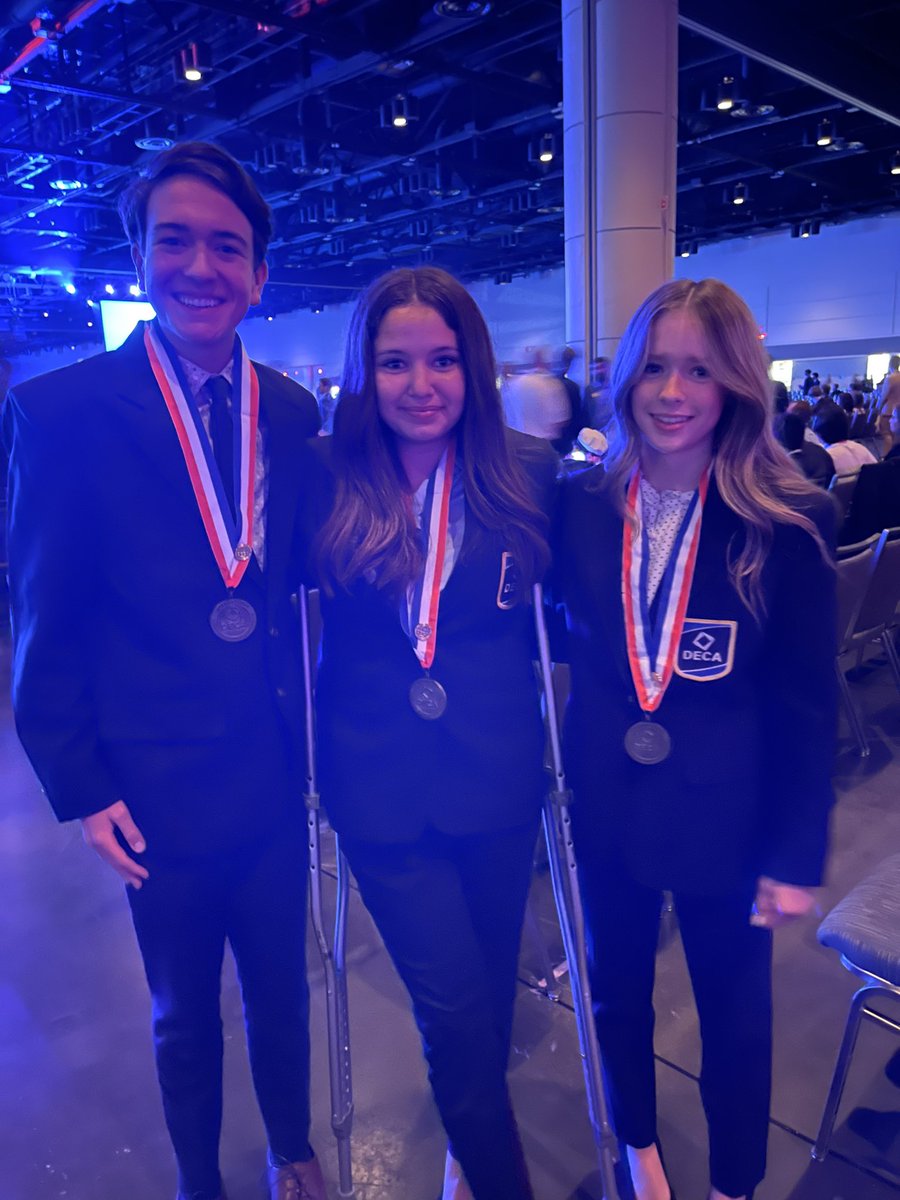 DECAMRHS's tweet photo. Top ten in the world! Congrats Jackson, Sylvie and Maddie for placing top ten at DECA ICDC in Integrated Marketing Campaign #codeca1 #icdc2023 #deca #mustangpride https://t.co/LAHNYEMKZL