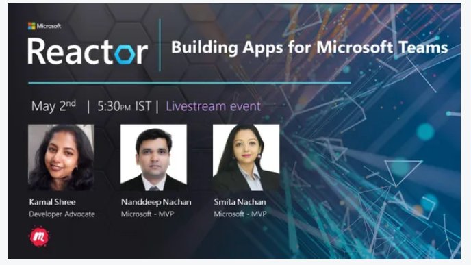 Stay tuned for the next #teamstoolkittuesday series on Building Bots using TeamsToolkit by @NanddeepNachan and @SmitaNachan  @MSFTReactor  Register Here - meetup.com/microsoft-reac… @Microsoft @Microsoft365Dev