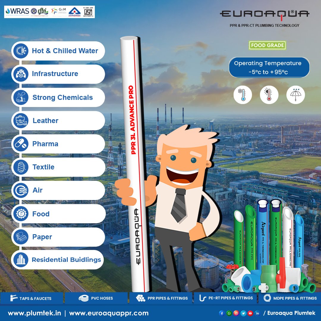 PlumtekMktg's tweet image. Euroaqua PPR 3L Advance Pro

Trust our Euroaqua PPR pipes &amp;amp; fittings for your Residential and Industrial needs

Potable pipe networks for cold and hot water

#ppr #pprpipe #pprpipes #LeadingManufacturer