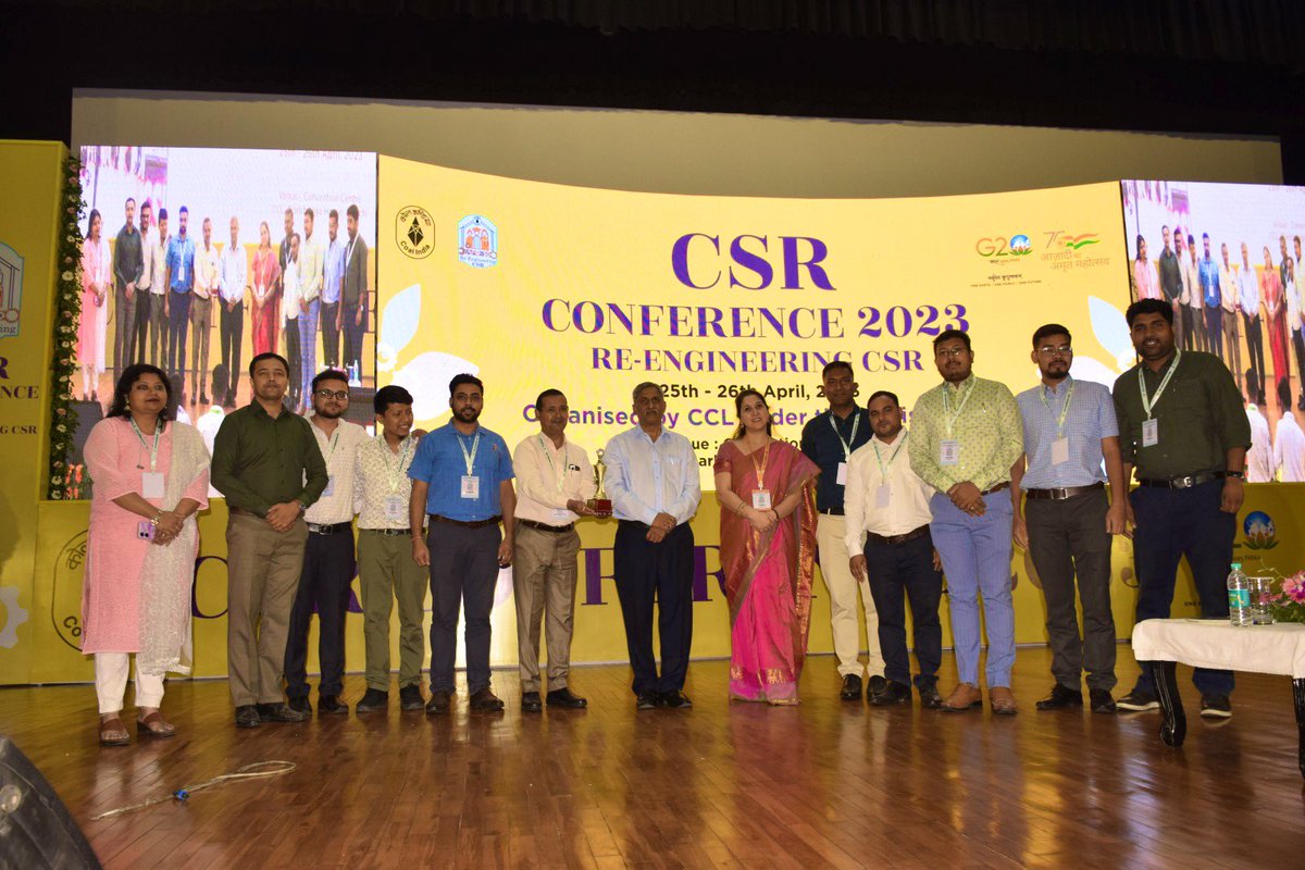 CCLRanchi's tweet photo. CCL wins the best stall award at the CSR Conference 2023. 

#TeamCCL and @mahanadicoal shared first place in the best stall category. Winners of the Brainstorming sessions were also recognised at the event.
Congratulations to everyone who won. https://t.co/VUwFrohhth