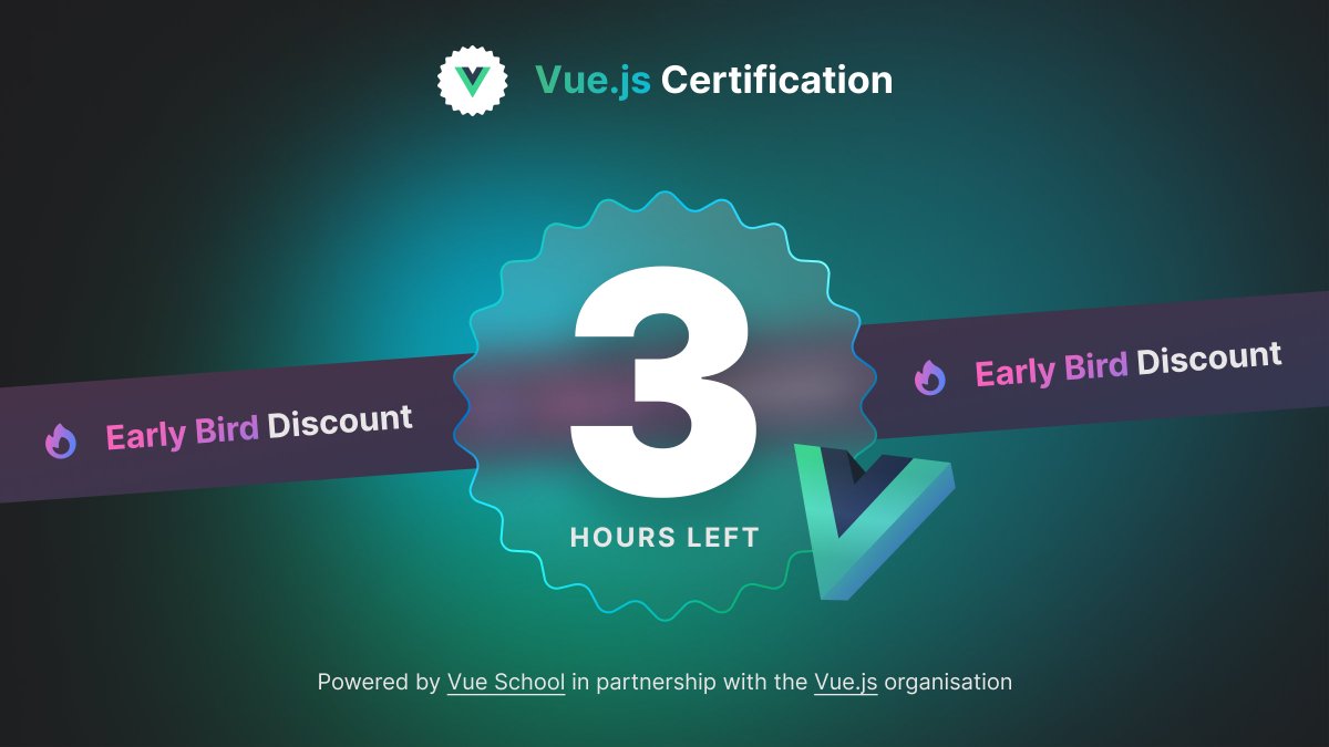 CertificatesDev's tweet image. Less than 3 hours left to claim the Early Bird pre-order specials!
Don’t miss out on these never-to-be-repeated deals.
Pre-order at certification.vuejs.org
#Vuejs #vuejscertification