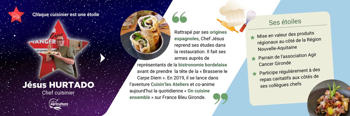 Agri_Aquitaine's tweet photo. Connaissez-vous cette étoile de l'agriculture?⭐️

Retrouvez Chef Jésus au #SANA2023 :
🗓️13 au 21 mai
⭐️Espace Gastronomie et Vin @AANA_officiel
🎉Dégustation et #cuisinelocale
👉https://t.co/RTMsqieO9b

 #aquitanima #aimetonagri #ParlonsAgricultureNA #RegionNA #produitsrégionaux https://t.co/SHSqoBNVeG