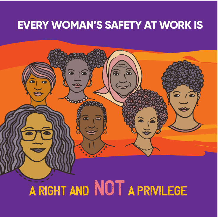 GBVnet's tweet photo. Safety and health in the workplace is a fundamental right for workers. 

Every woman deserves to feel safe and respected at work 👩🏿‍💻👩🏿‍🍼👩🏿‍🏫👩🏿‍🚒

#WorldDayForSafetyAndHealthAtWork
#PreventGBV
#EndVAW https://t.co/RmnntUA2Lf