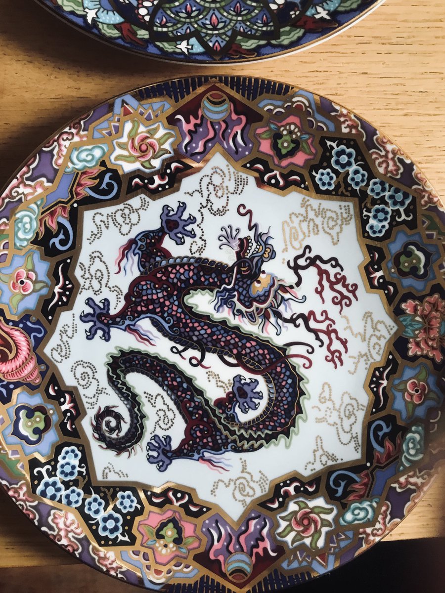 LinziLouise3's tweet photo. The Black dragon, the white dragon, The red dragon. The Azure Dragon. Fine bone China plates Imperial dragons collection limited edition. https://t.co/sFCt0N1ky1