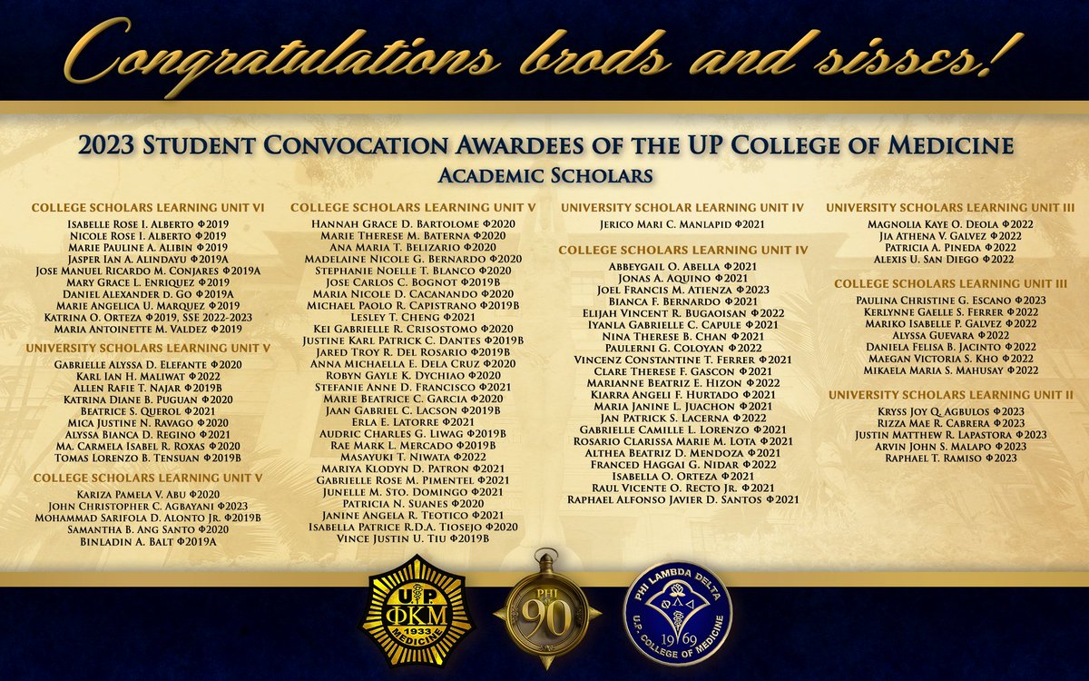 PhiKappaMu's tweet photo. Last April 25, 2023, the UP College of Medicine held its annual Student Convocation to recognize its outstanding and exemplary students for AY 2021-2022.

Three cheers to our exceptional brods and sisses Continue upholding PHI excellence in all of your endeavors!

All for PHI! https://t.co/8L0jaag0FV