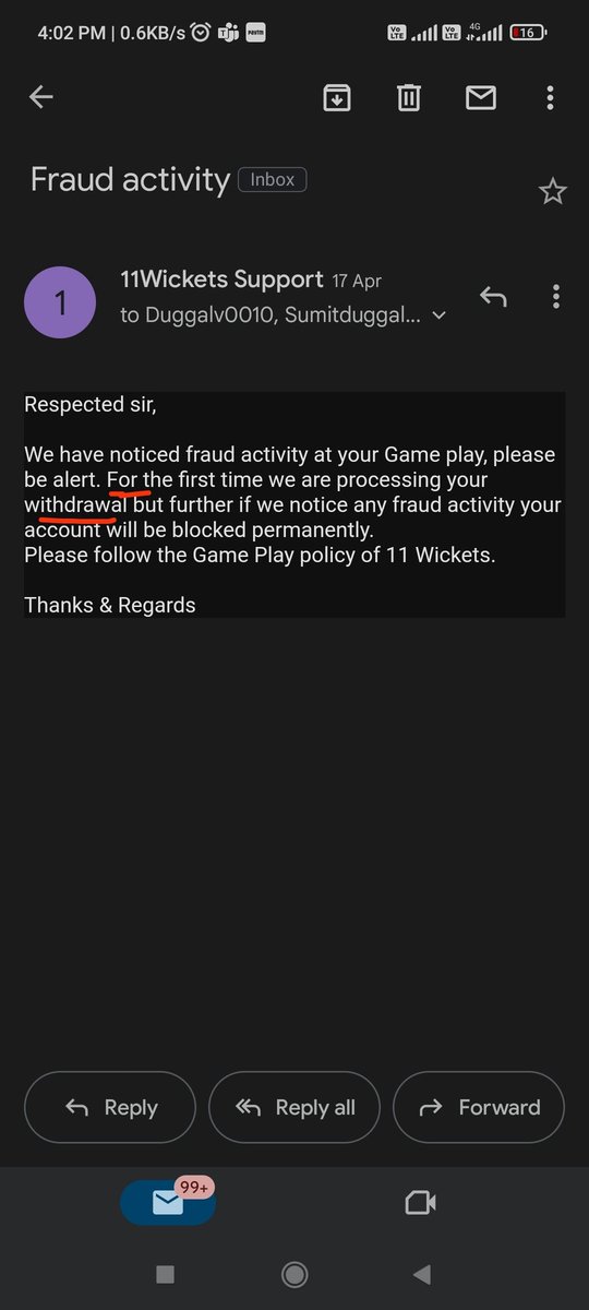 VINAY6453's tweet photo. Please pay attention 
I need to expose 11wickets ( Ability games) Scam. 
I already have to pay near 45 percent money as a tax Or platform charge (30 percent tds +15 percent platform charge which I already paid ). 
@11wickets @WBPolice
@SURAJCHOKHANI @duttsanjay @jagograhakjago https://t.co/IKrb6XKall