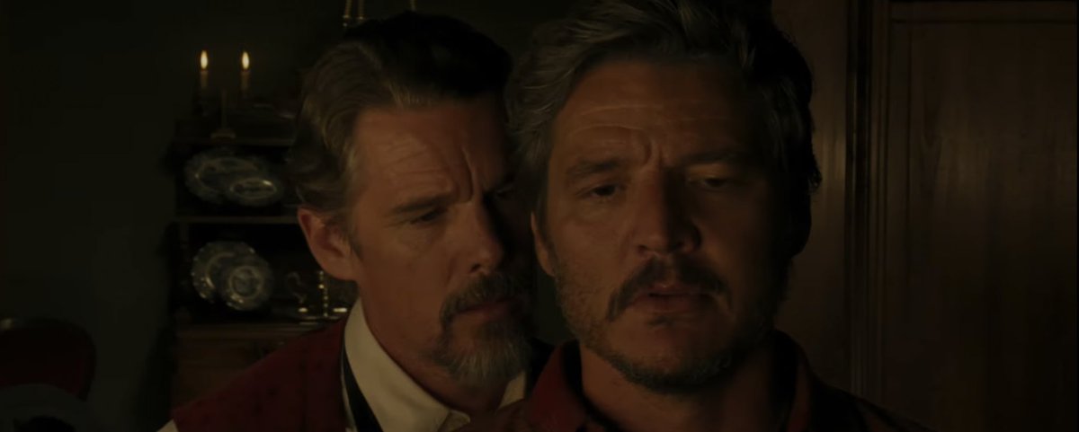 FilmUpdates's tweet photo. Pedro Pascal and Ethan Hawke in Pedro Almodóvar’s ‘STRANGE WAY OF LIFE’ https://t.co/j5XKhUsNJ7