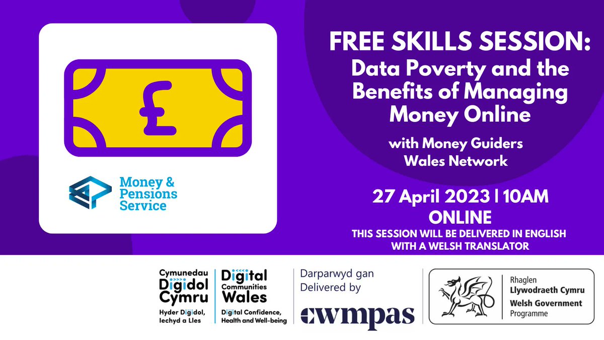 🗓️ Tomorrow morning｜10am

Data Poverty and the Benefits of Managing Money Online with @money_wales (ENG/WELSH)

🪙 Data poverty and how to overcome it
🪙 Helping people to safely access support
🪙 Tools and resources for managing money

👉: buff.ly/3MTzNCe