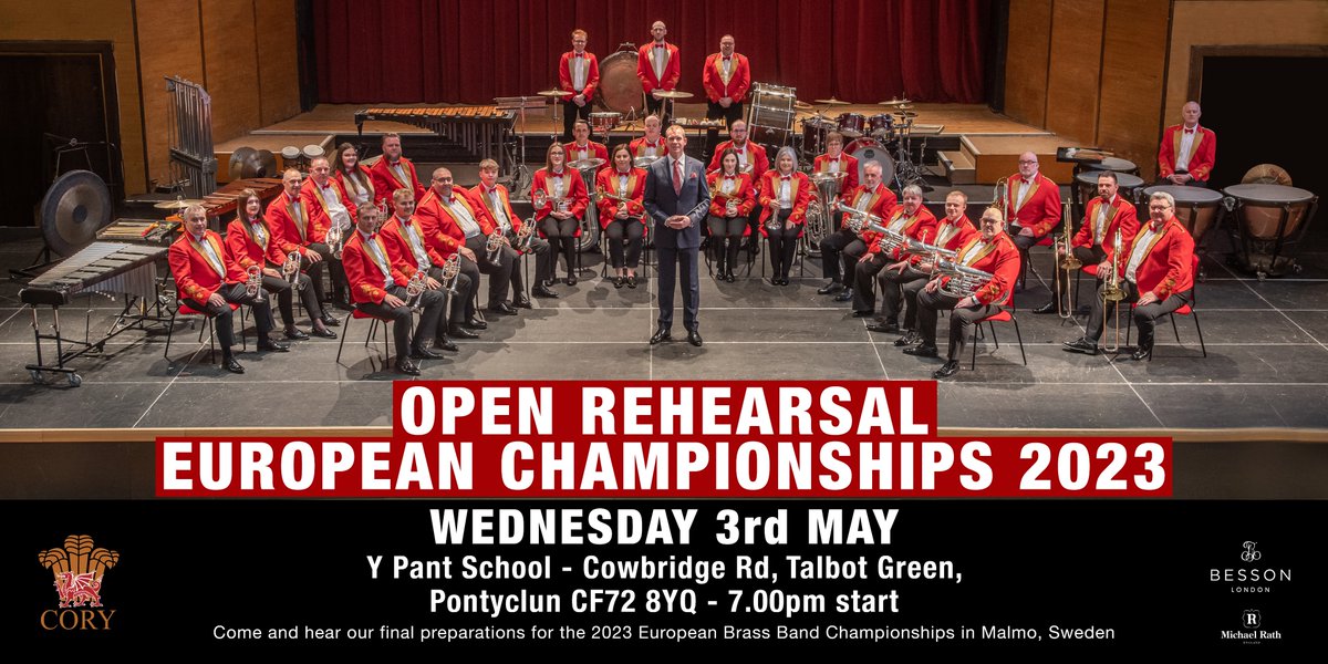 🇪🇺EUROS OPEN REHEARSAL - FREE ENTRY!!!
￼Come and hear our final preparations for the upcoming European Brass Band Championships in Malmo, Sweden 🇸🇪.
ℹ️Weds 3rd May - 7pm, Y Pant School, CF72 8YQ

<a href="/EBBC2023/">EBBA</a> <a href="/4barsrest/">4barsrest.com</a> <a href="/BritishBandsman/">zachary</a> <a href="/bpc_bbw/">Bandiau Pres Cymru | Brass Bands Wales</a> <a href="/BBWMagazine/">Brass Band World</a>