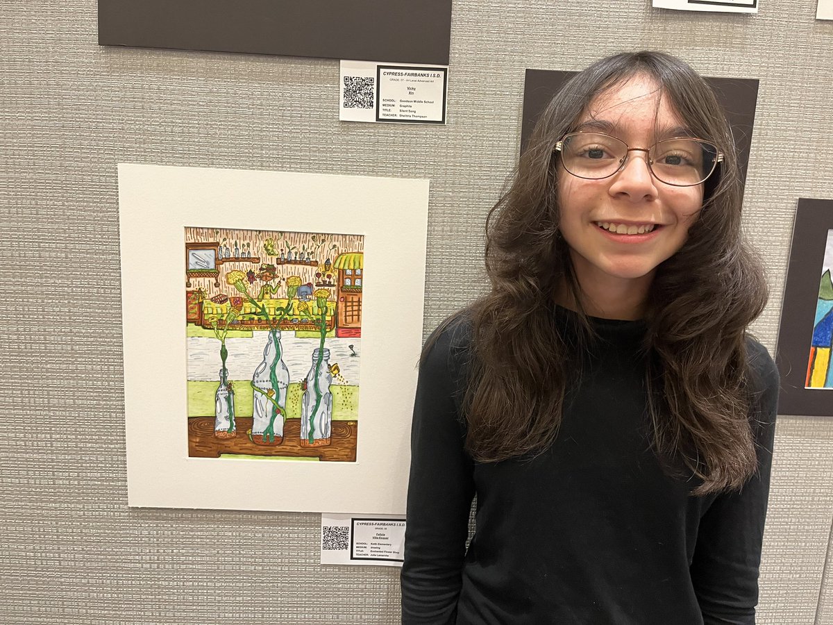 KeithArtRoom's tweet photo. 5th grader Felicia showing off her drawing “Enchanted Flower Shop” at the CFISD Spring Art Show
@CFISDKeith @CFISD_FineArts @CFISDArt @SchoolArts @TxArtEd #ThisIsKeith #CFISDcreates #cfisdspirit https://t.co/TaBsL2TR5j