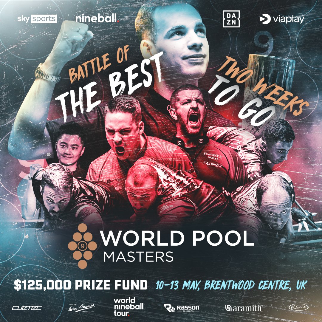 2⃣ WEEKS TO GO! In just two weeks, the elite of the elite will head to Brentwood, Essex for the World Pool Masters! Will you be there? 🎟️ bit.ly/WPM23Tickets