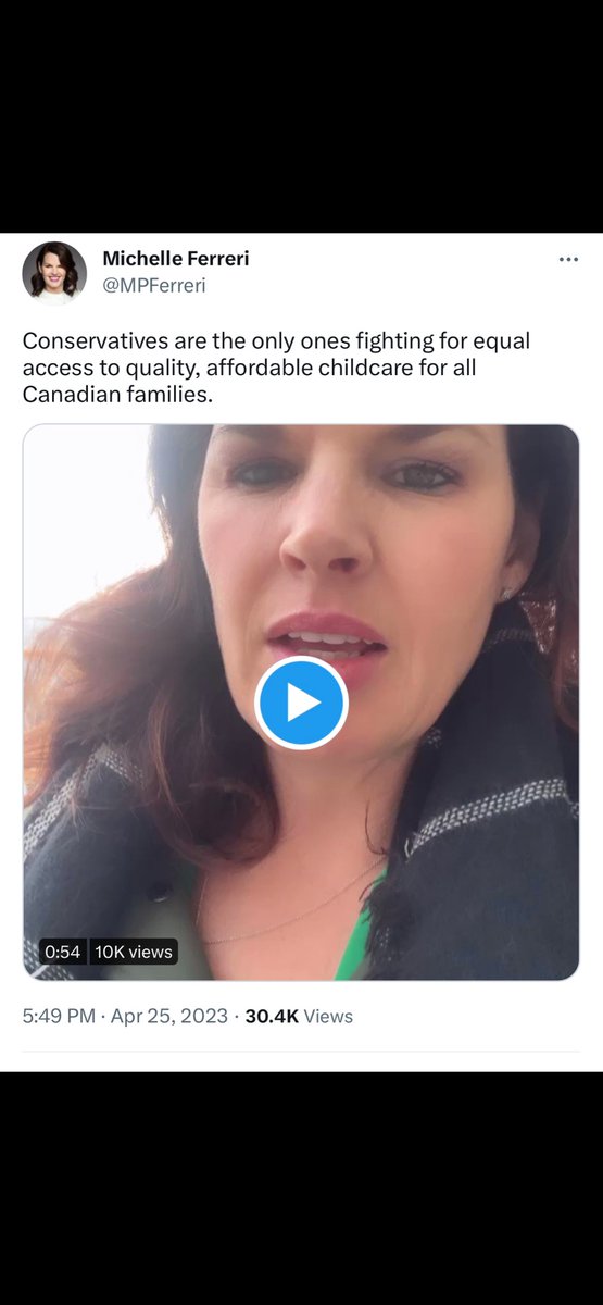 merry123459's tweet photo. The Conservatives voted AGAINST the Liberals 10/Day, affordable, quality childcare program that’s now in all provinces. So Michelle is clearly lying to Canadians here. Make no mistake. If the Conservatives ever gained power, they’d dismantle every single program you value. 🚩 https://t.co/kyZRUYJZYs