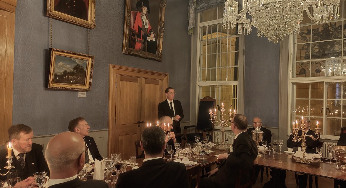 Proud to support a daughter Lodge celebrate their 125 th - our WM responding for the visitors at the Festive Board of Pellipar Lodge No 2693 at Wax Chandlers Hall .