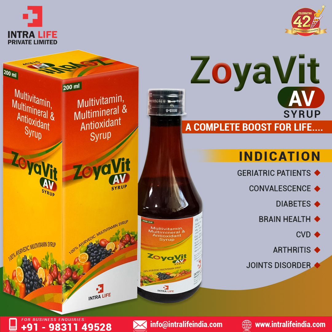 ZOYAVIT-AV syrup is the perfect solution for anyone looking to improve their quality of life. 

For 𝐅𝐫𝐚𝐧𝐜𝐡𝐢𝐬𝐞 𝐒𝐞𝐫𝐯𝐢𝐜𝐞𝐬 in India, do give a call on +𝟗𝟏-𝟗𝟖𝟑𝟏𝟏𝟒𝟗𝟓𝟐𝟖
𝐕𝐢𝐬𝐢𝐭: intralifeindia.com

#intralife #geriatricpatients  #convalescence