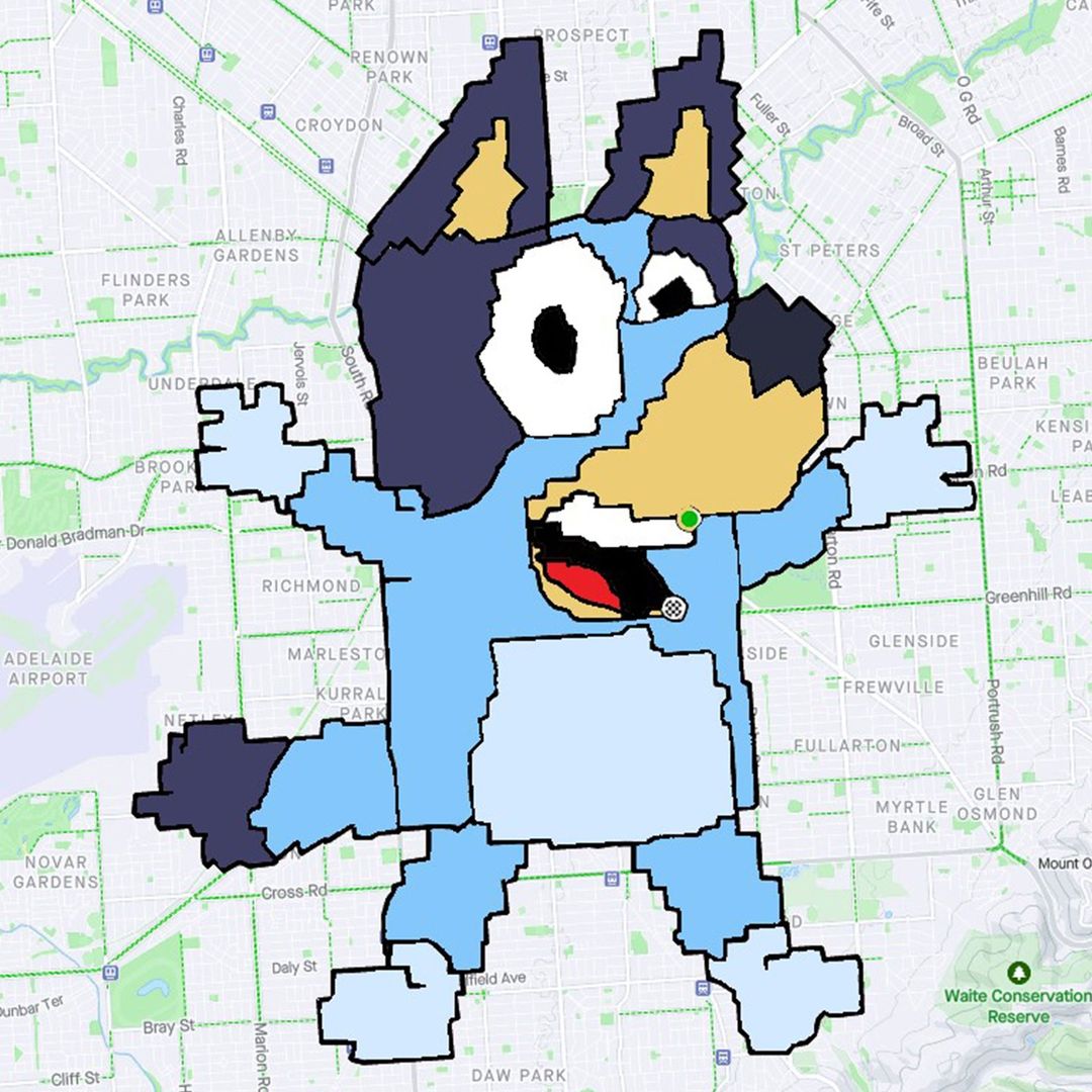 adnciclista's tweet photo. Los que tengan hijos pequeños posiblemente conozcan a este personaje 😂😂😂
#Strava #arte #stravart #bluey #disney https://t.co/84Y7A8qZ0O
