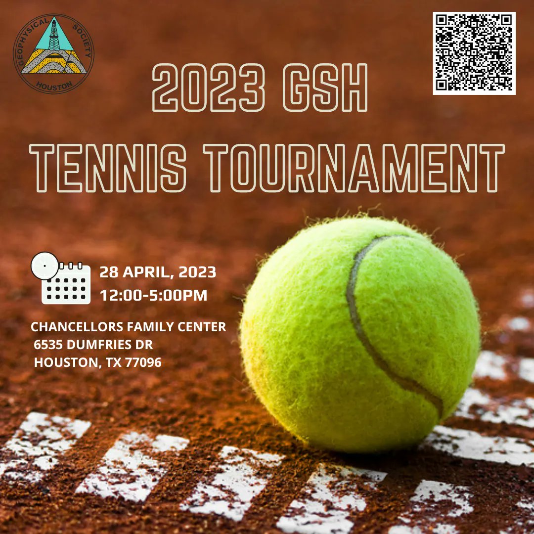 Reminder!! The GSH Tennis Tournament takes place this coming Friday! Register today so you don't miss out! Thank you to our event sponsors Geoex MCG, Ikon Science, Seitel and EPI Group!

buff.ly/3V7II55 

#gsh #geophyics #gshtennistournament