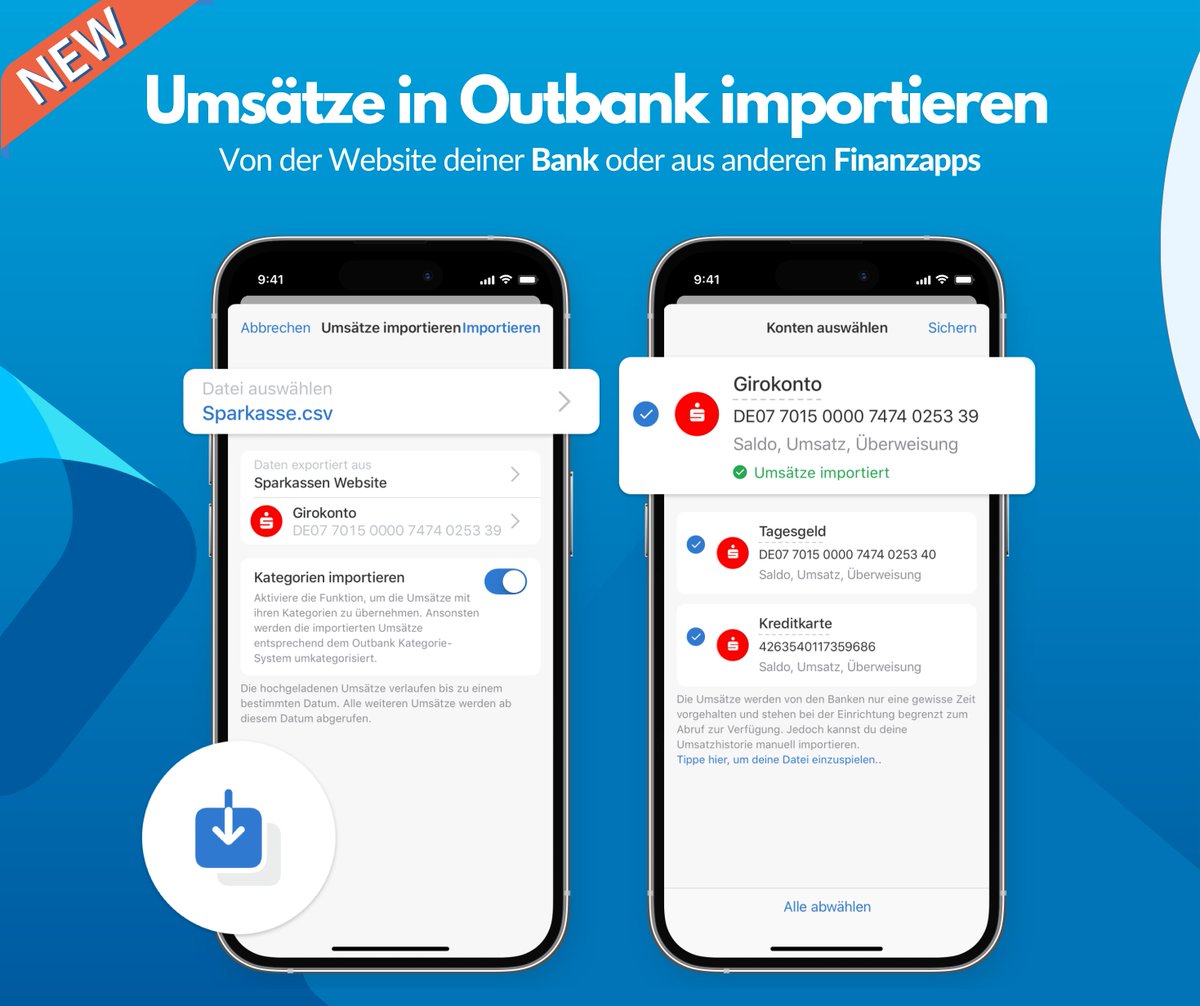 Outbank's tweet image. #NEU Ab Version 3.7.0 kannst du deine historischen Umsätze manuell in deine Konten in Outbank importieren – egal ob diese von deiner Bank, oder aus einer anderen #Finanzapp exportiert wurden.
👉outbankapp.com/umsaetze-in-ou…
#outbankapp #update #import