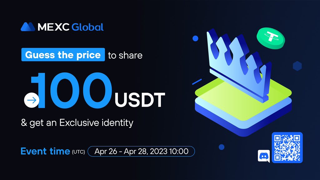 MEXC's tweet photo. Guess the price to share 100 $USDT and get an exclusive identity!

1⃣Join MEXC Discord: https://t.co/rMZRCkP4IV 
2⃣Post your guess of $BTC’s price at 12:00 (UTC) this Friday on MEXC Discord
3⃣Fill out: https://t.co/K3VA2n0Iu3 https://t.co/6X9DO4vUUy