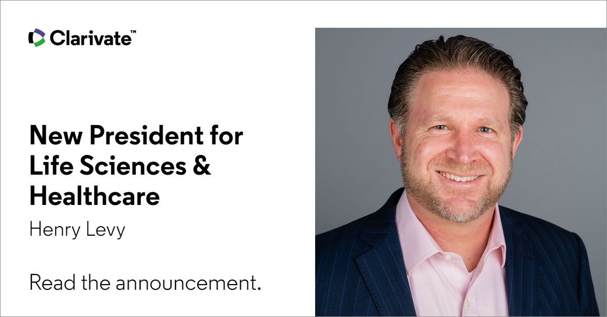 Clarivate's tweet image. NEWS &amp;gt;&amp;gt; Henry Levy named President of our #LifeSciences &amp;amp; #Healthcare market segment, effective May 1. Read the press release to learn how he will accelerate growth in this newly created role: clarivate.com/news/clarivate…