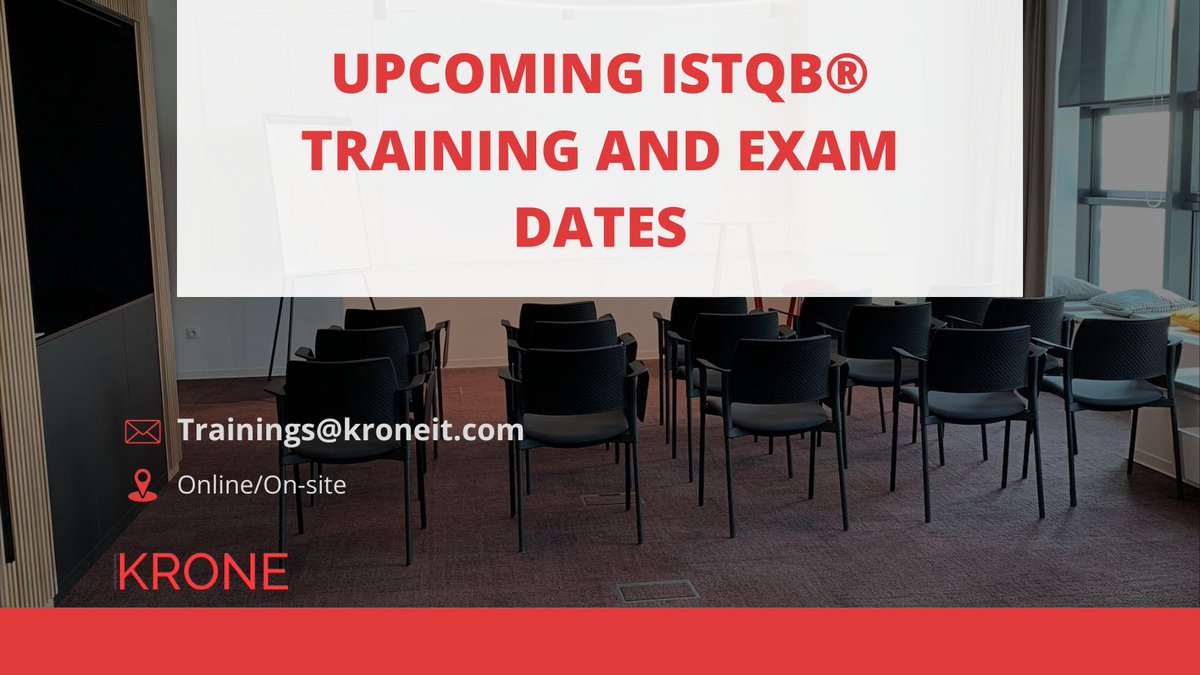 ConsultingKrone's tweet photo. Check new and last dates before summer for ISTQB® trainings and certification exams ☀️👇
https://t.co/0uRFD9UcPp
ISTQB® Certified Tester Foundation Level
ISTQB® Certified Tester Advanced Level - Test Analyst 
ISTQB® Certified Tester Advanced Level - Technical Test Analyst https://t.co/IlDJwmhbVV