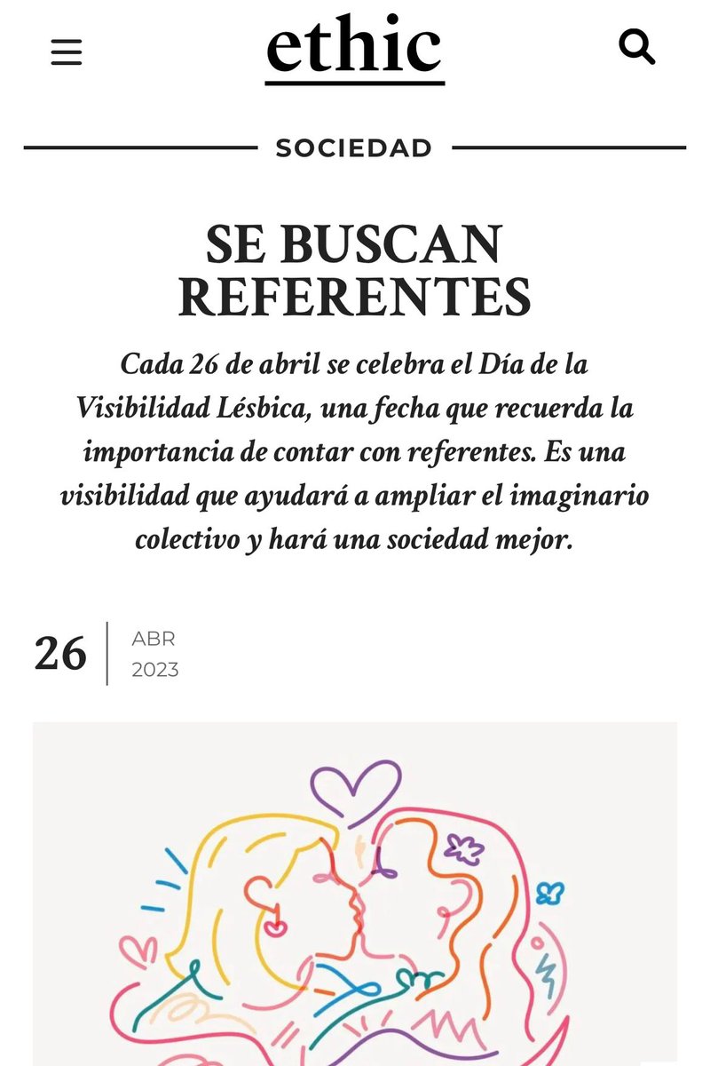 Hoy, día de la #visibilidadlesbica , comparto cómo la falta de referentes ha marcado mi vida. Y cuánto deseo que no tenga que celebrarse este día nunca más. 

ethic.es/2023/04/se-bus…