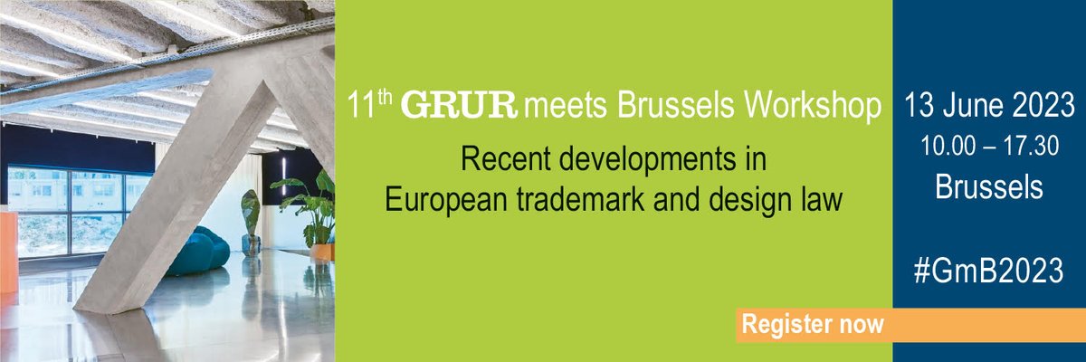 Hi #IPTweeters, 
Join us for the 11th GRUR meets Brussels Workshop on EU #trademark #competion &amp; #design law on June 13, 2023 at SPARKS Brussels! 

lnkd.in/ecDNJgwg

Register today - early bird rate expires on 30 April 2023! 

#GRUR #GmB2023 #IP #Brussels #IPR #WorldIPDay