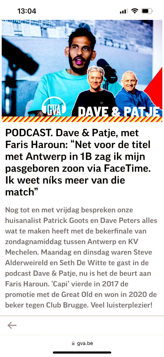 DeefPeters's tweet photo. Bekerfinale #podcastweek Elke dag een verse….Te beluisteren via de site van @gva of #spotify. @FarisHaroun38 #rafc #malinwa https://t.co/S42eNaqX7K