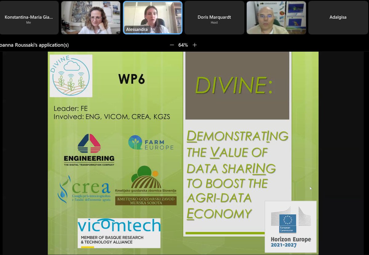 divine_hrzn_eu's tweet photo. Exciting news! @divine_hrzn_eu was presented to #EC policy officers from #DGAGRI and #DGCNECT. We had a fruitful discussion on:
🔹Means to boost the #agridata economy
🔹Incentives for #datasharing
🔹#Policy needs
🔹and other aspects of the DIVINE agricultural dataspace ecosystem https://t.co/kedhA9xvKw