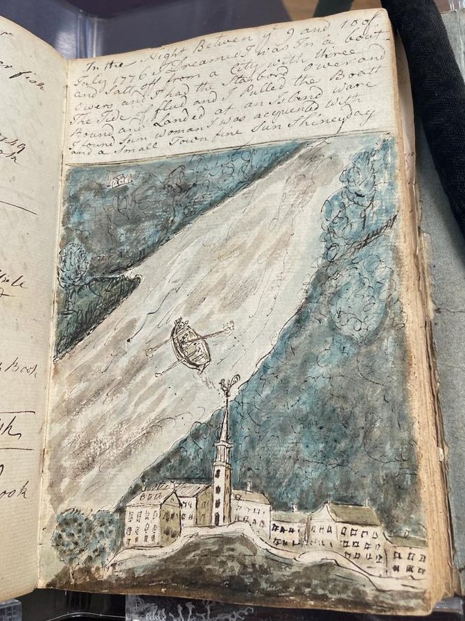 leahastbury's tweet photo. Transfixed by this drawing and description of his dream by Ashley Bowen a seaman and shiprigger from Marblehead, Massachusetts in the mid-eighteenth century in the @AmAntiquarian https://t.co/hpdnfi7bIg