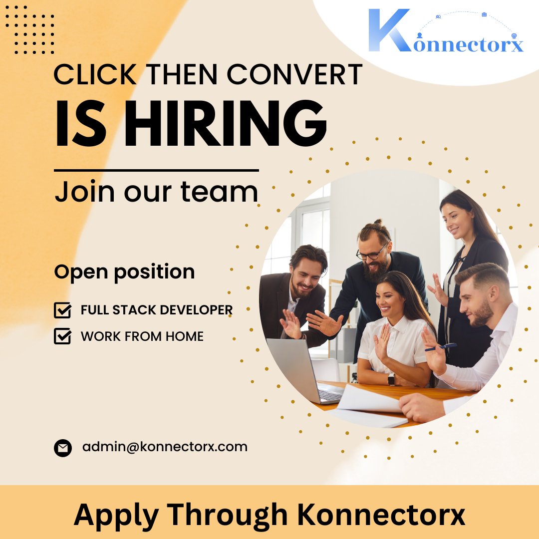 konnectorx's tweet photo. CLICK THEN CONVERT IS HIRING✨

Apply through Konnectorx

https://t.co/2r8LoN3z7x

#hiring #hiringalerts #hiringnow #hire #konnectorx   #koderboxtechnologies #recruiting #frontenddevelopern #workfromhome #remote #fullstackdeveloper #fullstackdevelopment https://t.co/FfmfhmCmxY