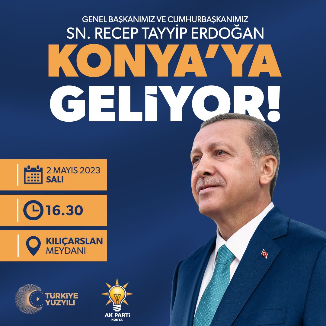 HasanAngiHA's tweet photo. Cumhurbaşkanımız ve Genel Başkanımız Sayın @RTErdogan ile buluşmamıza son 6️⃣  gün❗

Konya olarak Liderimizle yeniden kucaklaşmaya hazırız.

Tüm hemşehrilerimizi Kılıçarslan Meydanı’ndaki büyük coşkuya davet ediyoruz. https://t.co/asApcPVKzr