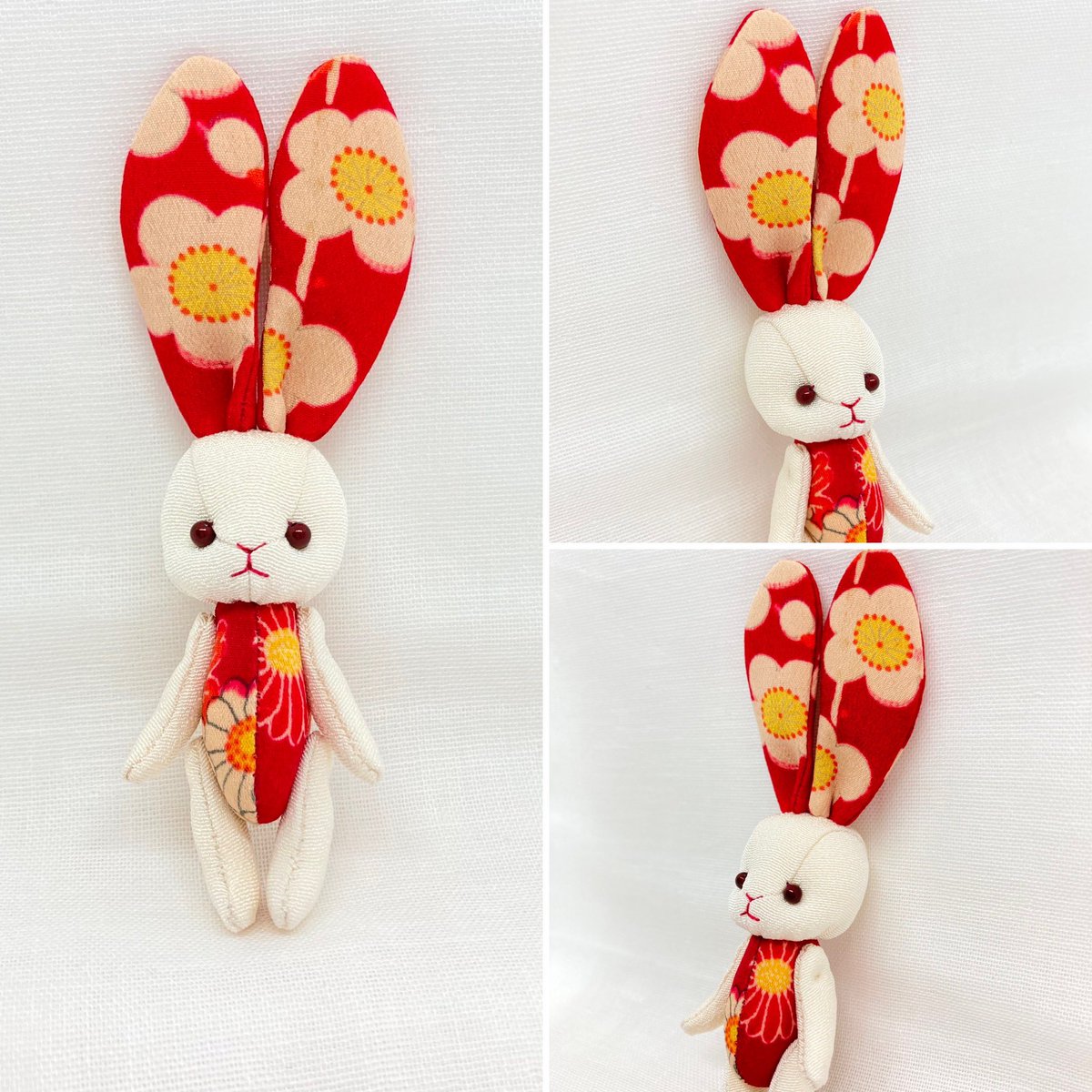 たち耳の白うさぎさん、誕生しました🐰梅と菊のお花をまとっています