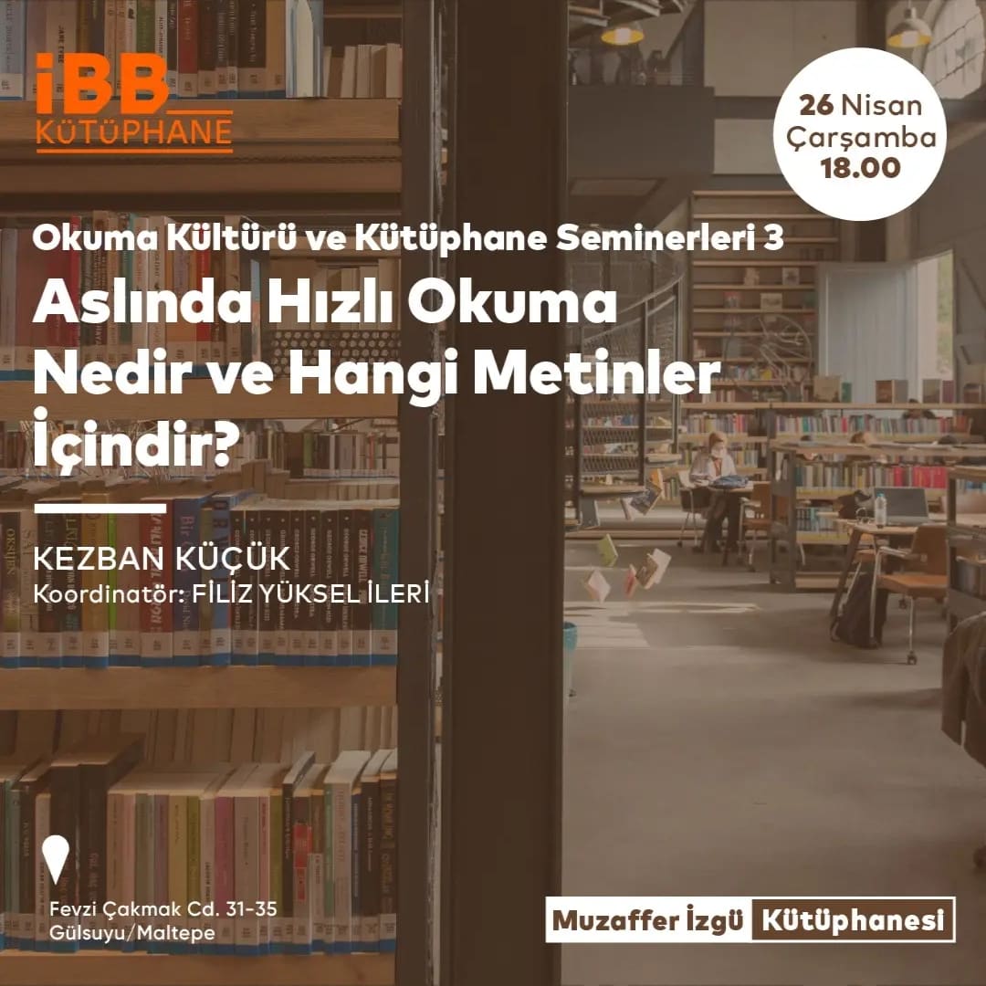 aydinileri's tweet photo. Aydin İleri Anısına " Okuma Kültürü ve Kütüphane Seminerleri" 3 Konuk: Kezban Küçük. Bu akşam 18.00 İBB Muzaffer İzgü Kütüphanesinde https://t.co/CPeC0KE7Bc