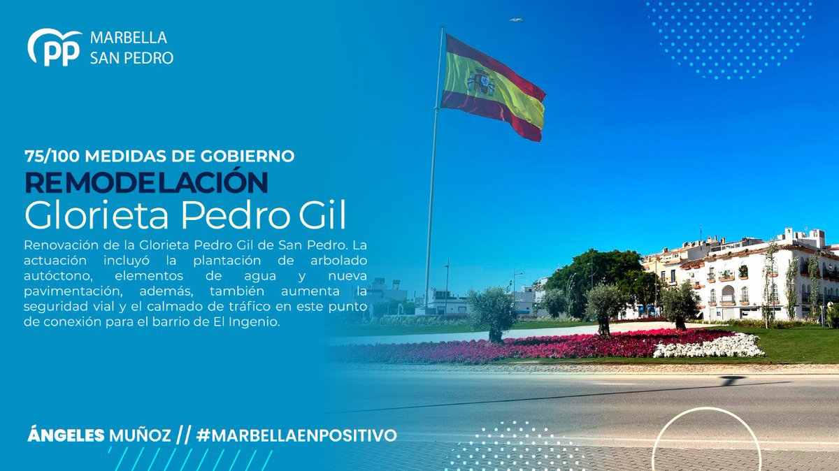 ✅75/100 MEDIDAS DE GOBIERNO

Renovación de la Glorieta Pedro Gil de San Pedro. La actuación incluyó la plantación de arbolado, elementos de agua y nueva pavimentación, además, también aumenta la seguridad vial y el calmado de tráfico en esta conexión para el barrio de El Ingenio