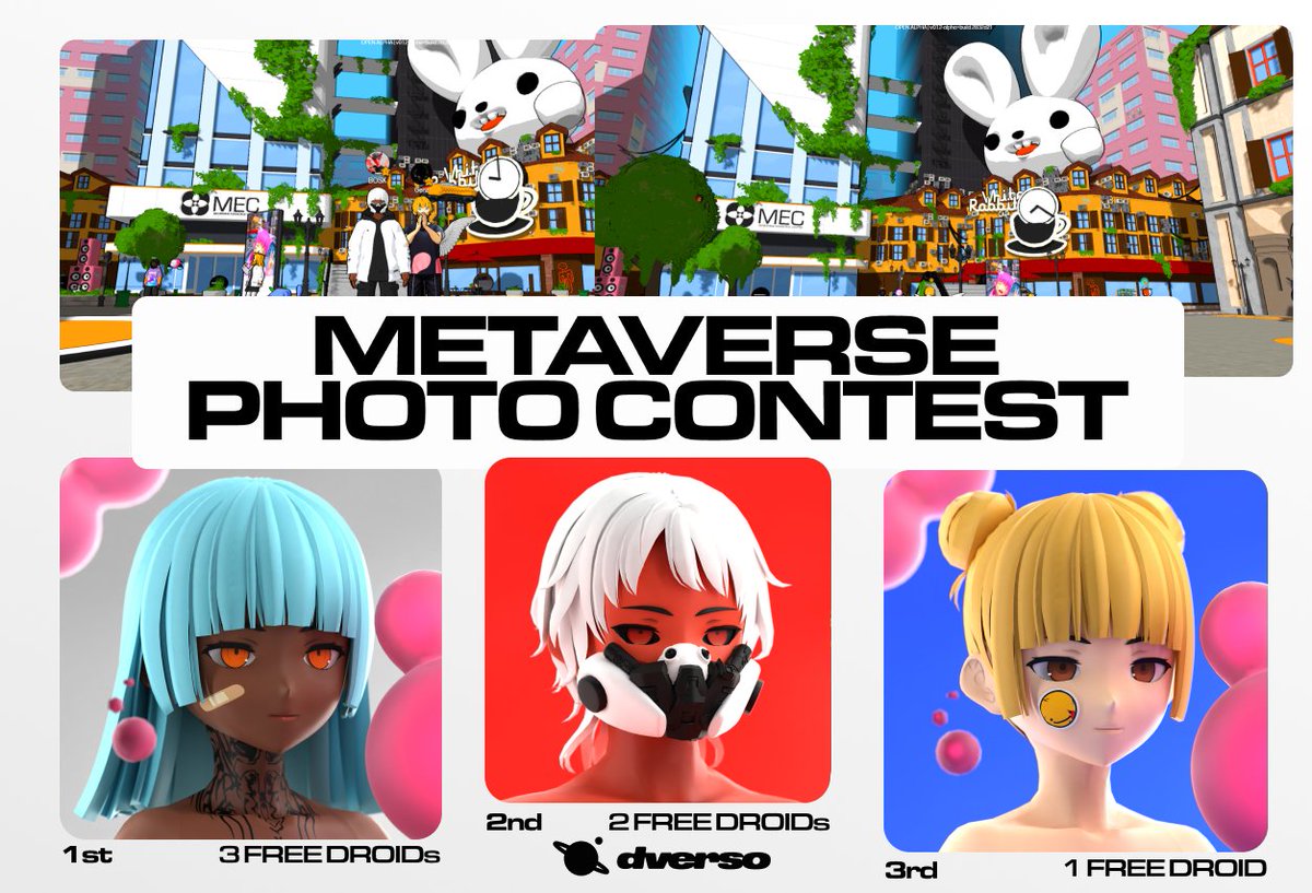 📸 METAVERSE PHOTO CONTEST ALERT 📸
Win up to 3 #DROID #NFTs !

It's time to unleash your creativity and show off your stunning moments in our immersive world! 🌟🎉

Here's what you need to do:
1️⃣ Take cool screenshots (H to hide/unhide the HUD &amp; X to switch between perspectives)