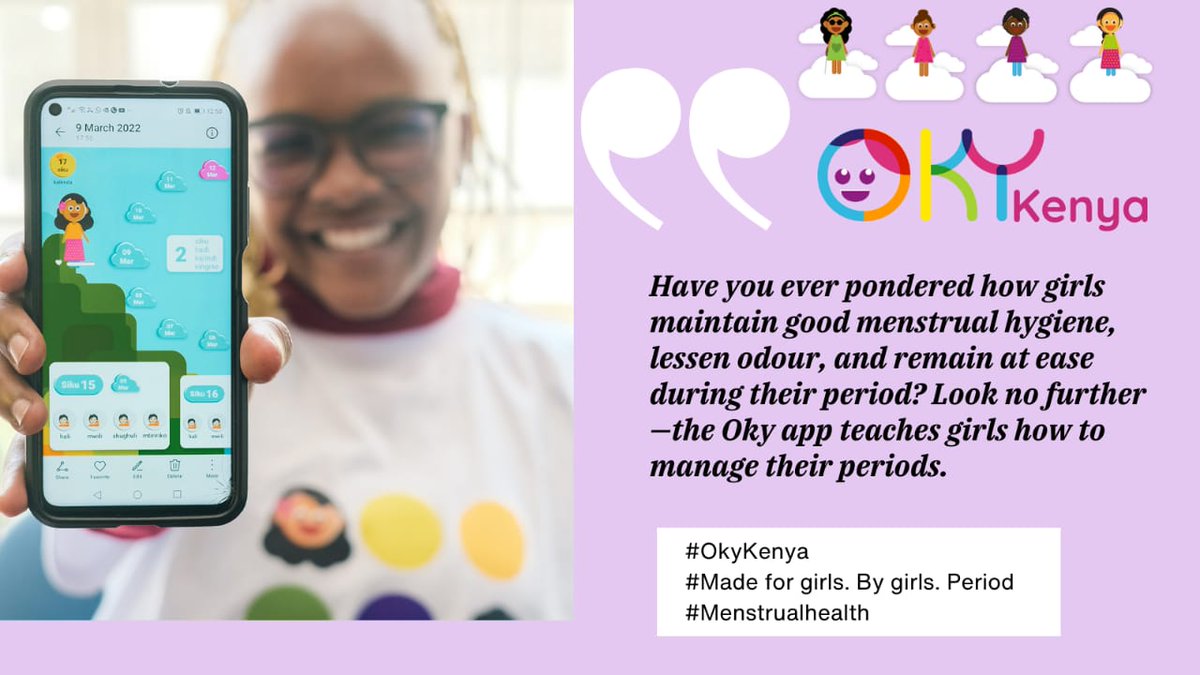 Mercykipngeny's tweet photo. Use Oky app to understand your body in a more fun way. Oky is an engaging app designed to for girls to learn about puberty, menstruation and much more through fun quizzes, friendly avatars and games. Check out Oky now
#okykenya
#forgirlsbygirls @oky_kenya @LVCTKe https://t.co/SvFUmylM5K