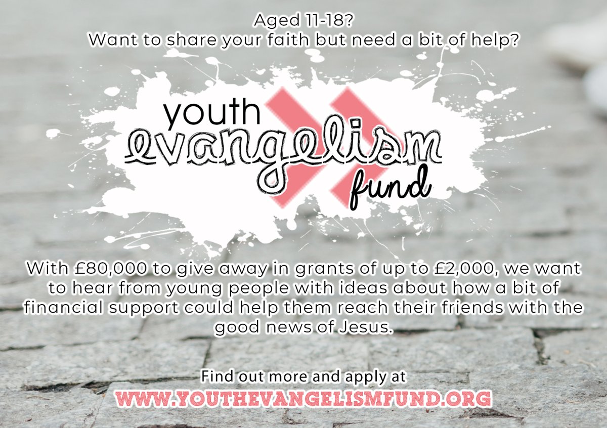 HOPEtogether's tweet photo. £80,000 to give away!

Youth Evangelism Fund wants to hear from young people with ideas about how a bit of financial support could help them reach their friends with the good news of Jesus.

Apply now: https://t.co/CzhVsQNUny

#yef #youthevangelismfund #youthmission https://t.co/JDHQ76XDg0