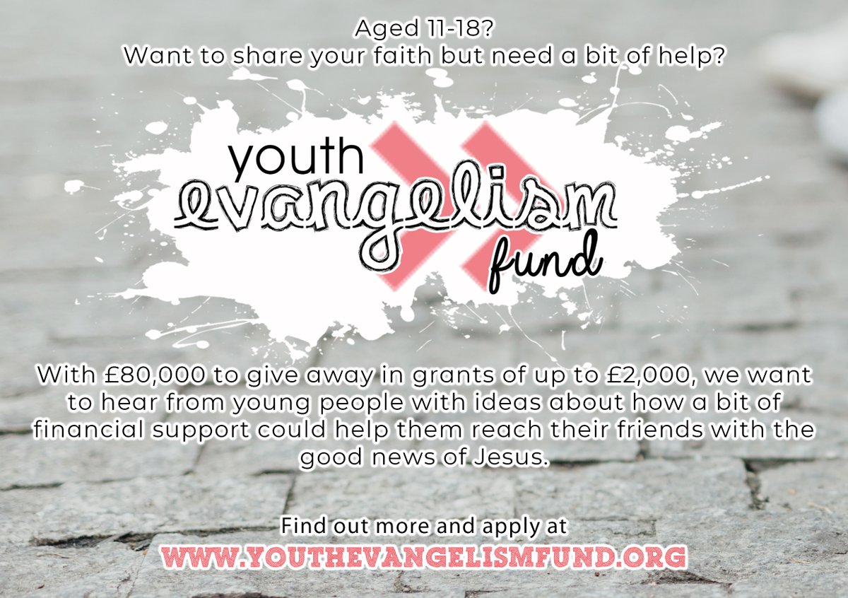 £80,000 to give away! Youth Evangelism Fund wants to hear from young people with ideas about how a bit of financial support could help them reach their friends with the good news of Jesus. Apply now: churchofengland.org/about/children… #yef #youthevangelismfund #youthmission