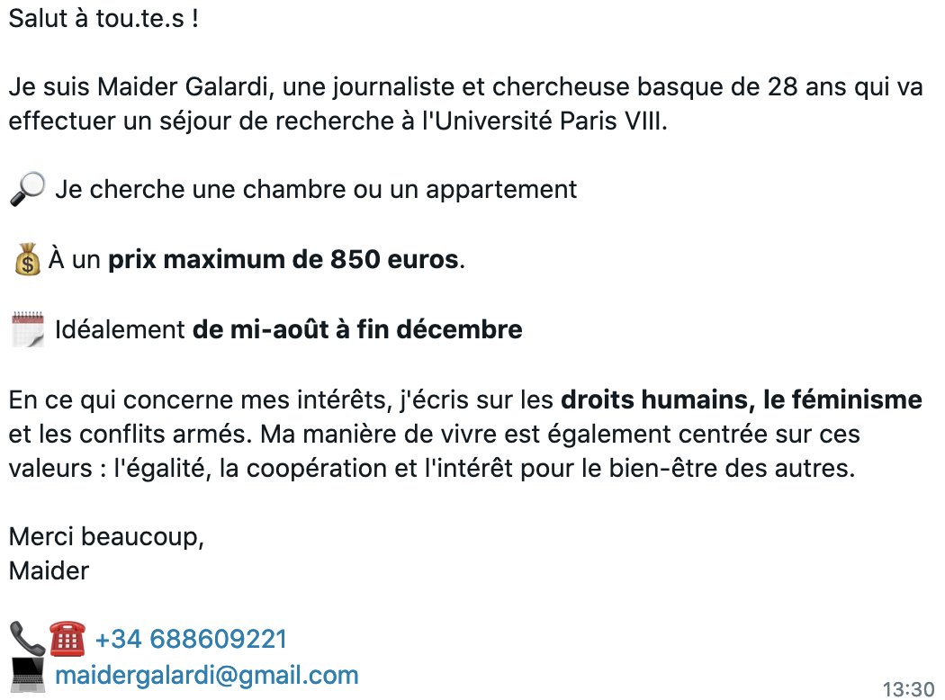 MaiderGalardi's tweet photo. Bueno... #gertatzenarida / #gauzatxoakdatoz /#aiamakenerbios :ondo bidean Parisera noa abuztutik abendura doktore tesiko egonaldia egitera.

Tarte hortan jende jatorrak etxean har nazan behar dut (ordainduta noski!).

Pariseko lagunei mezua pasazkeo, love💞
Eman ta zabalzazu pliz https://t.co/mKOcyWlVd5