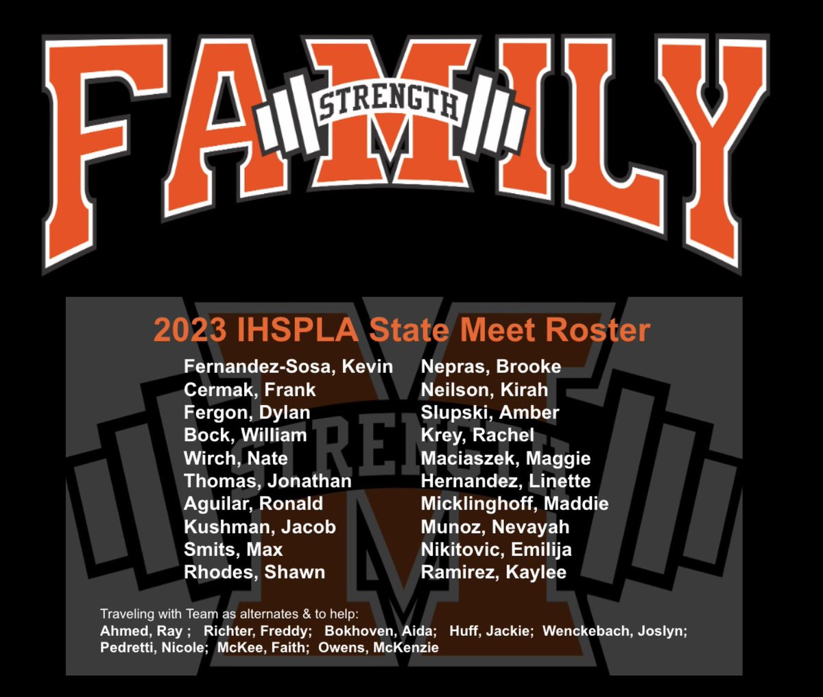 McHenryStrength's tweet photo. Warrior Powerlifting Club
‘23 @IHSPLA STATE Meet Roster
#IHSPLA #IRONWARRIORS
#WarriorPride156
🗓️May 6 📍Stagg HS https://t.co/1KWT9y0JtG