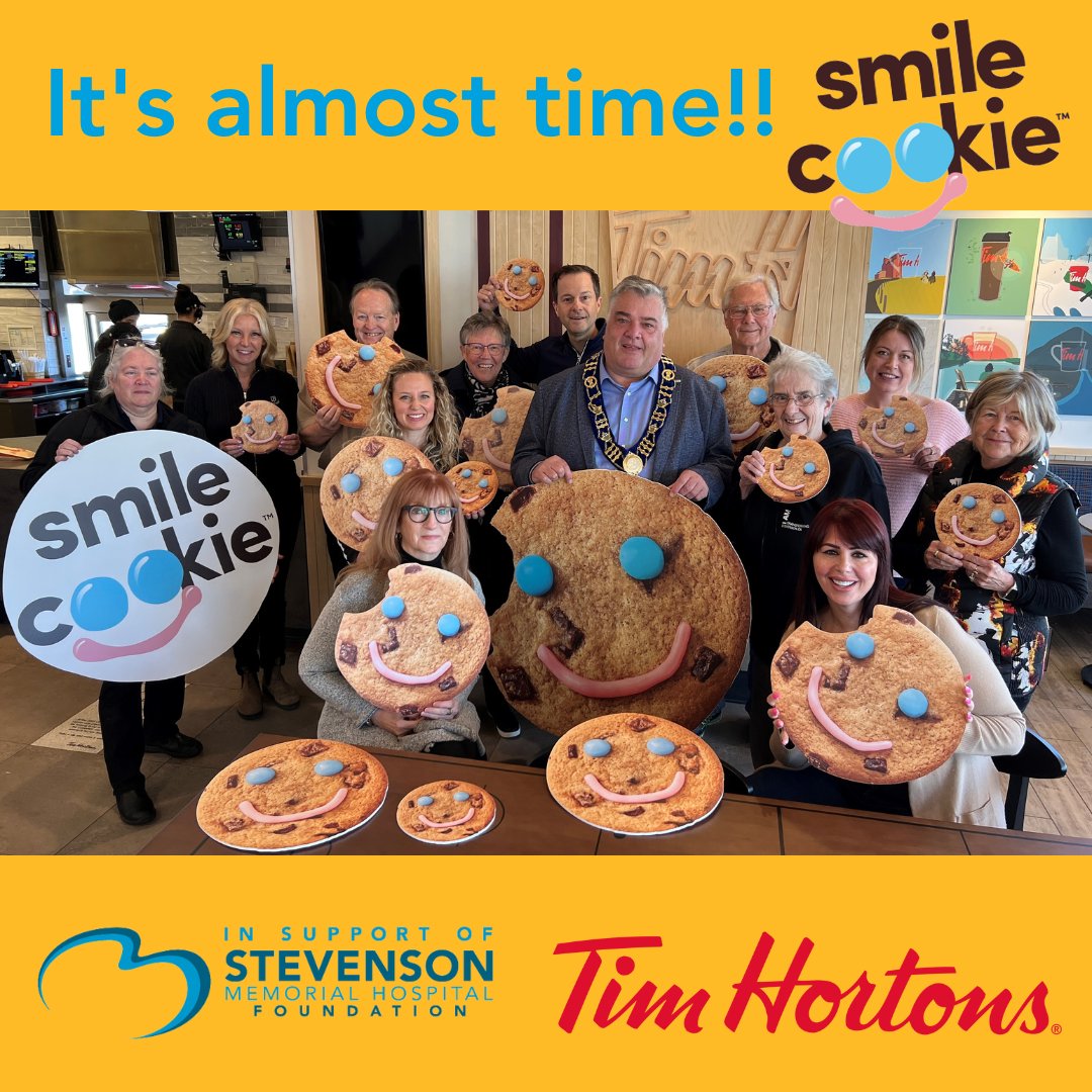 StevensonFdn's tweet photo. May 1st-7th, three Tim Hortons locations, Alliston will be donating 100% of the sale of Smile Cookies to @StevensonFdn 

Thanks to those who helped "kick-off" the 2023 Smile Cookies Campaign!

Preorder yours 👉https://t.co/PorMeZMtHq

#BecauseOfYouWeCan #TransformingStevenson https://t.co/O7ft2evAdM
