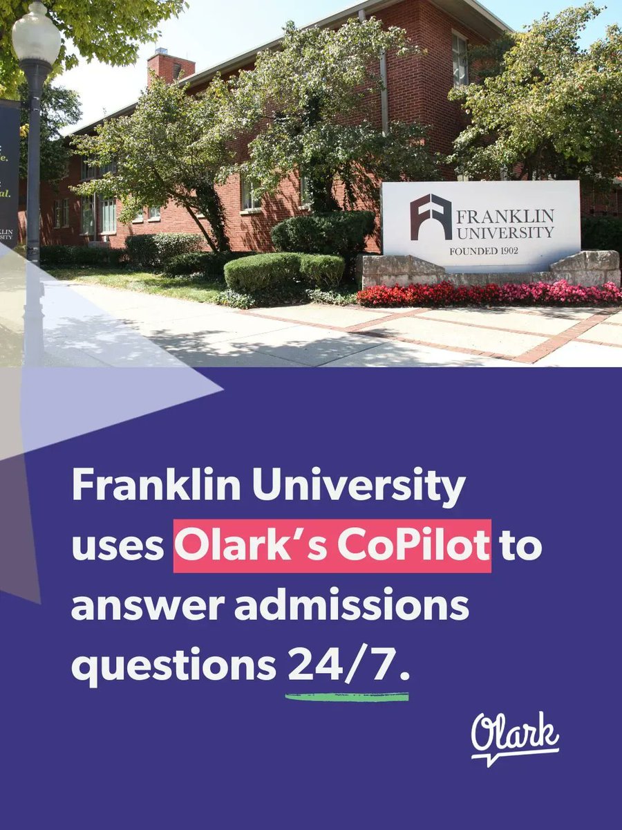 Olark Live Chat (@olark) on Twitter photo .<a href="/FranklinU/">Franklin University</a> supports its worldwide applicants 24 hours a day using their CoPilot #chatbot, unblocking visitors with quick, personable responses! buff.ly/3NgCI8j #EnrollmentSuccess #HigherEd .<a href="/FranklinU/">Franklin University</a> supports its worldwide applicants 24 hours a day using their CoPilot #chatbot, unblocking visitors with quick, personable responses! buff.ly/3NgCI8j #EnrollmentSuccess #HigherEd