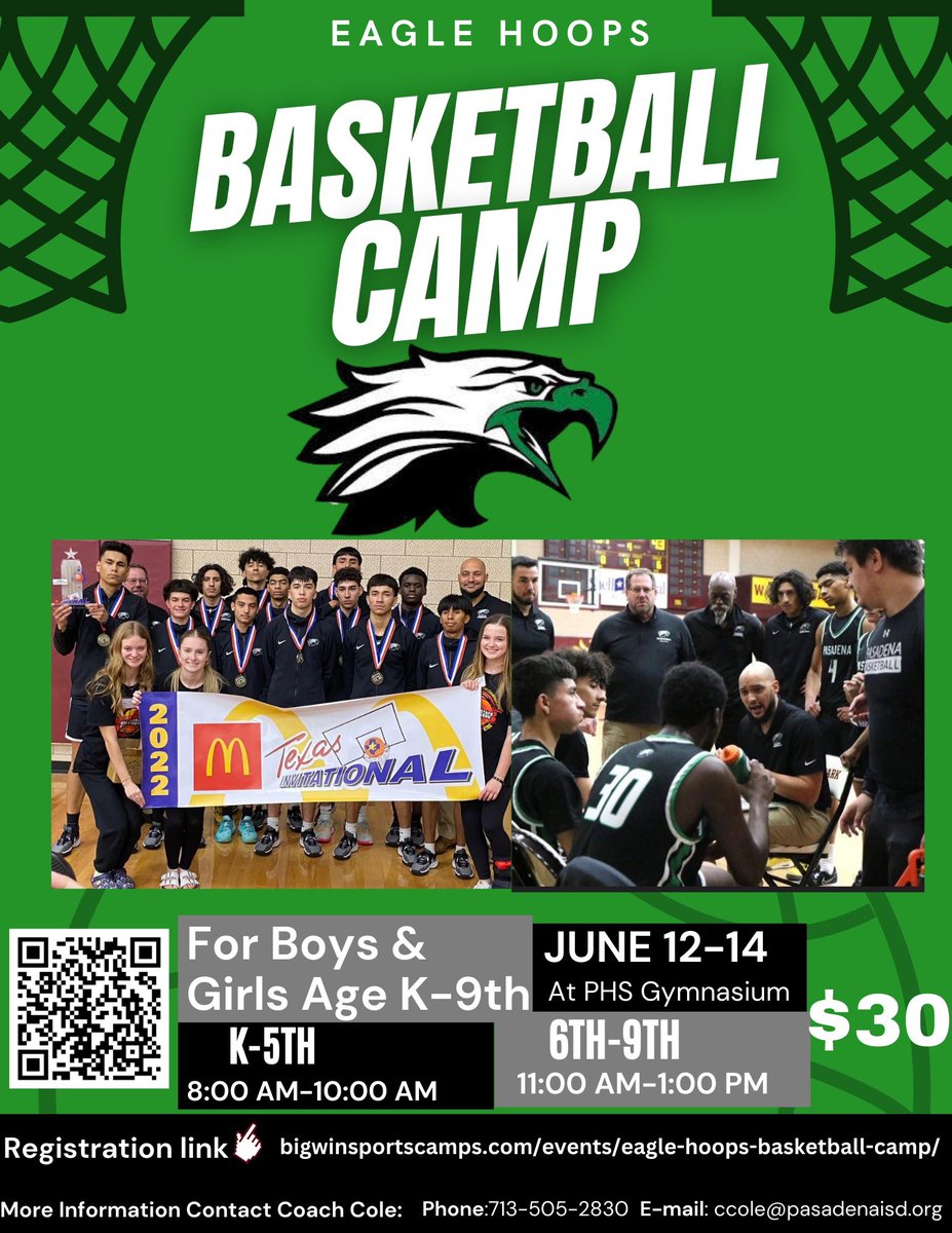 Pasadena Eagle Hoops (@phs_eagle_hoops) on Twitter photo CAMP TIME IS HERE!!! Sign up now for reduced price!!! All students K- incoming 9th are welcome! #ForNotWith <a href="/PasadenaISD_TX/">Pasadena ISD</a> <a href="/AthleticsPISD/">PasadenaISDAthletics</a> <a href="/PasadenaHigh/">PHS Eagles</a> CAMP TIME IS HERE!!! Sign up now for reduced price!!! All students K- incoming 9th are welcome! #ForNotWith <a href="/PasadenaISD_TX/">Pasadena ISD</a> <a href="/AthleticsPISD/">PasadenaISDAthletics</a> <a href="/PasadenaHigh/">PHS Eagles</a>